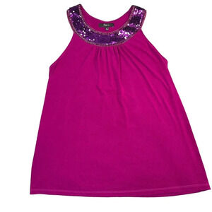 Express Women's Medium Magenta High Neck Sequin‎ Racerback Sleeveless Blouse